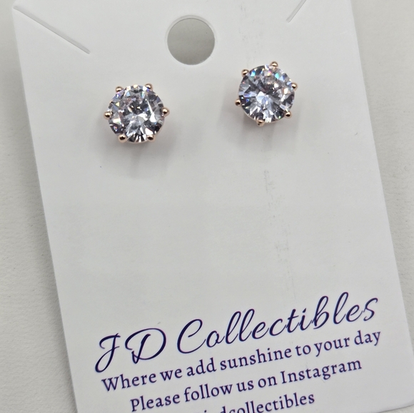 Swarovski Crystal Elements Rose Gold Stud Earrings Clear Prom Bridal Casual - Picture 3 of 5